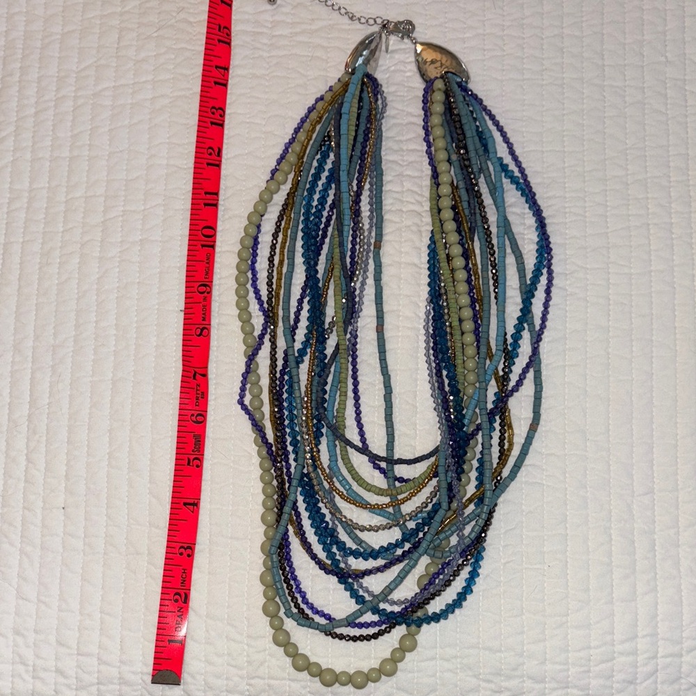 Chico's Blue and Gold Beaded Necklace